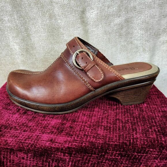 Bass Brown Leona Clogs Mules Women’s Size 6.5 Leather - Picture 1 of 7